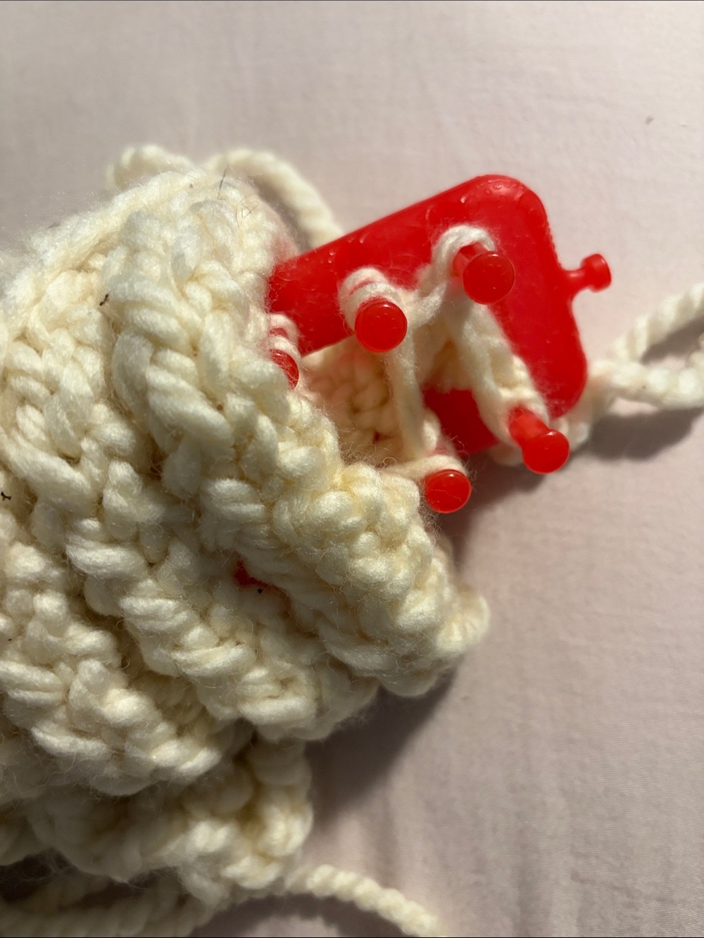 Crochet Loom Tool with Cream Yarn